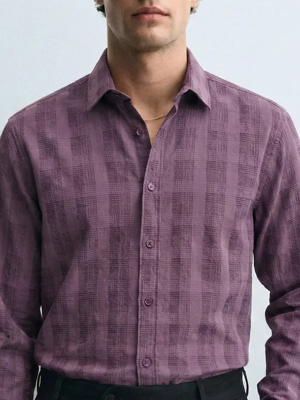 Highlander Men Purple Self Design Slim Fit Casual Shirt