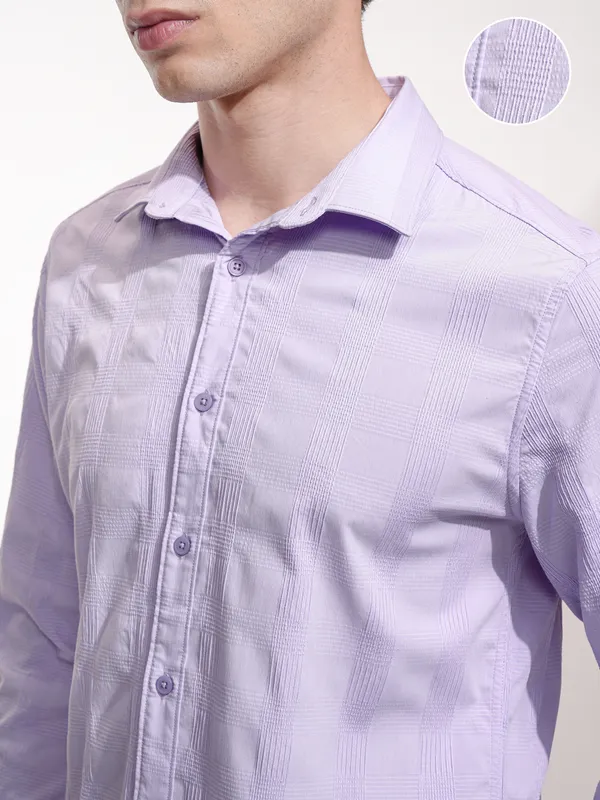 Highlander Men Lavender Checked Slim Fit Casual Shirt