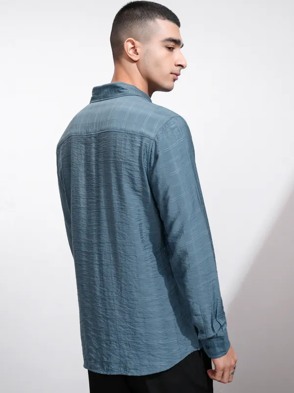 Highlander Men Blue Self Design Regular Fit Casual Shirt