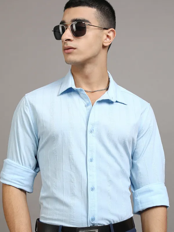 Highlander Men Blue Checked Slim Fit Casual Shirt