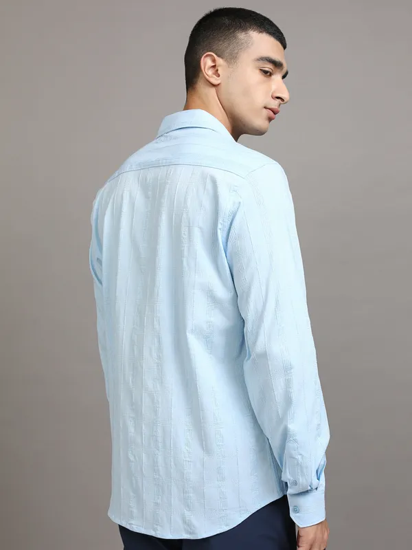 Highlander Men Blue Checked Slim Fit Casual Shirt