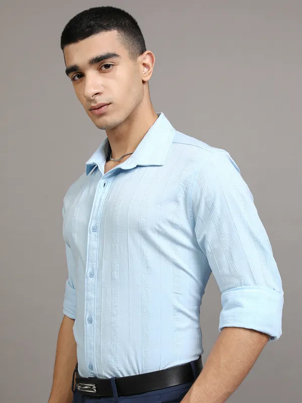 Highlander Men Blue Checked Slim Fit Casual Shirt