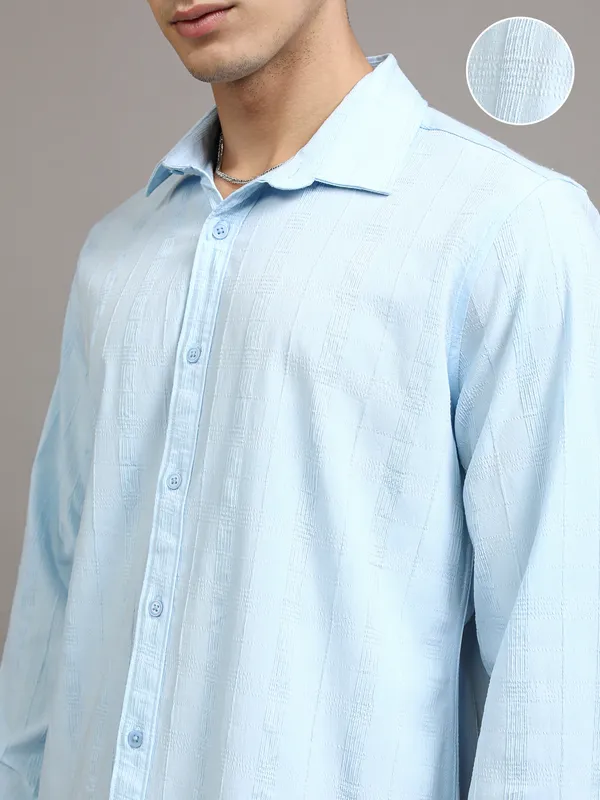 Highlander Men Blue Checked Slim Fit Casual Shirt