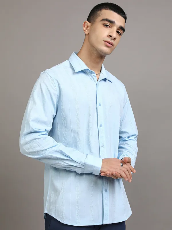 Highlander Men Blue Checked Slim Fit Casual Shirt