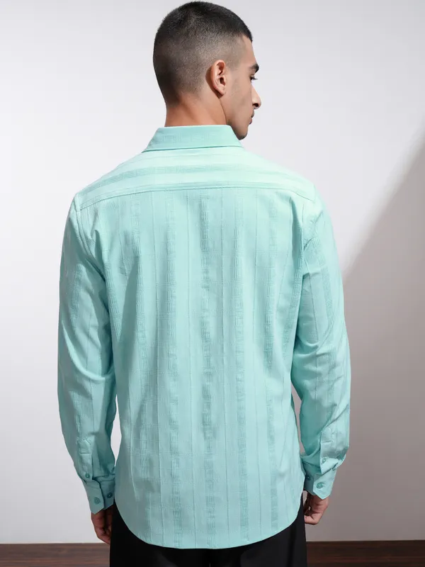 Highlander Men Blue Self Design Slim Fit Casual Shirt