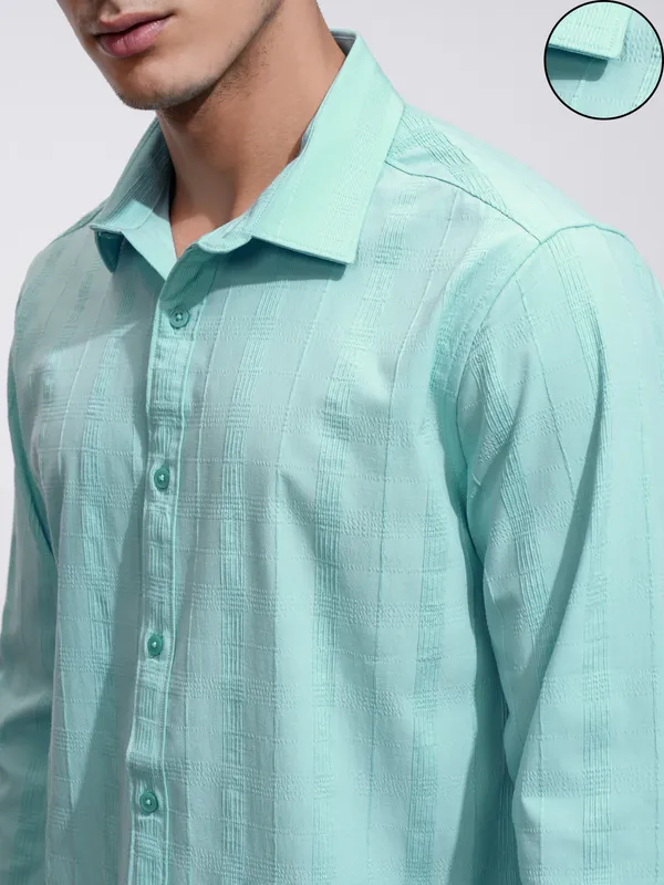 Highlander Men Blue Self Design Slim Fit Casual Shirt