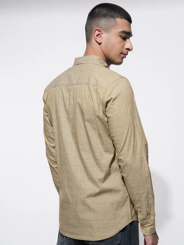 Highlander Men Khaki Self Design Regular Fit Casual Shirt