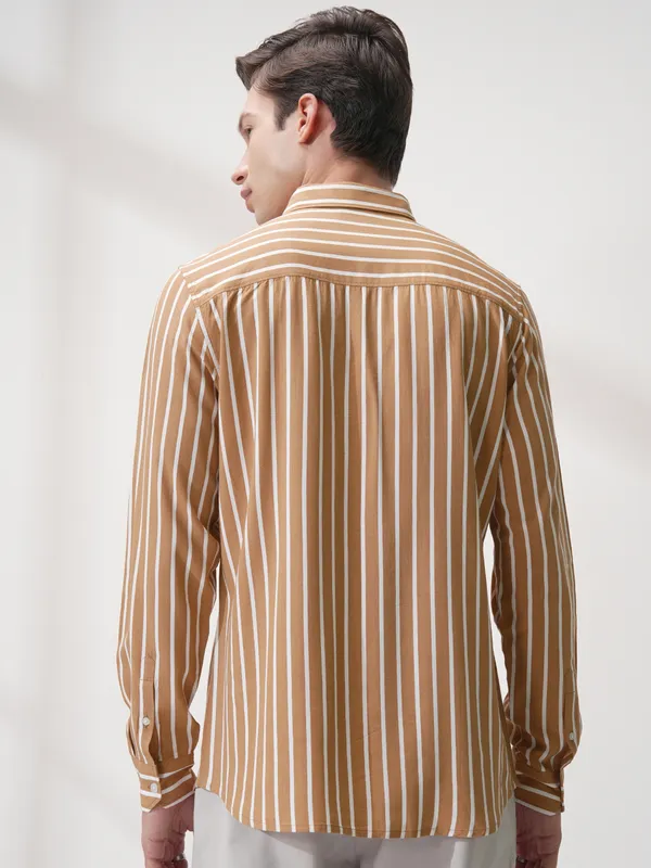 Highlander Men Rust Striped Regular Fit Casual Shirt