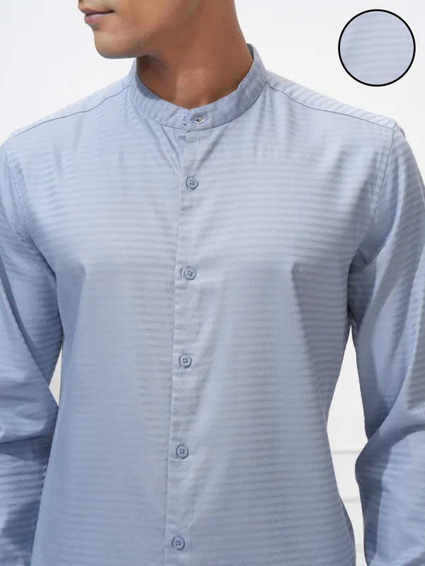 Highlander Men Blue Self Design Regular Fit Casual Shirt