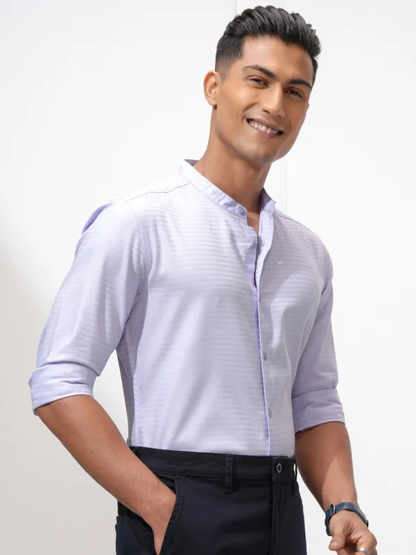 Highlander Men Lavender Self Design Regular Fit Casual Shirt