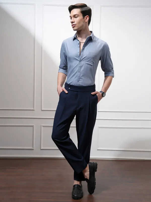 Highlander Men Blue Self Design Regular Fit Casual Shirt