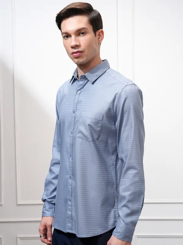 Highlander Men Blue Self Design Regular Fit Casual Shirt