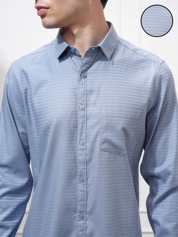 Highlander Men Blue Self Design Regular Fit Casual Shirt