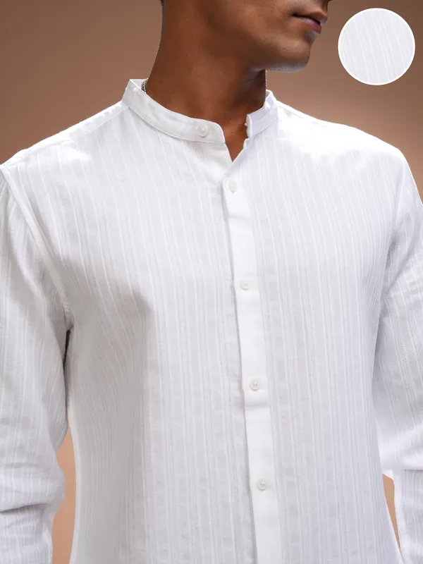 Highlander Men White Striped Relaxed Fit Casual Shirt