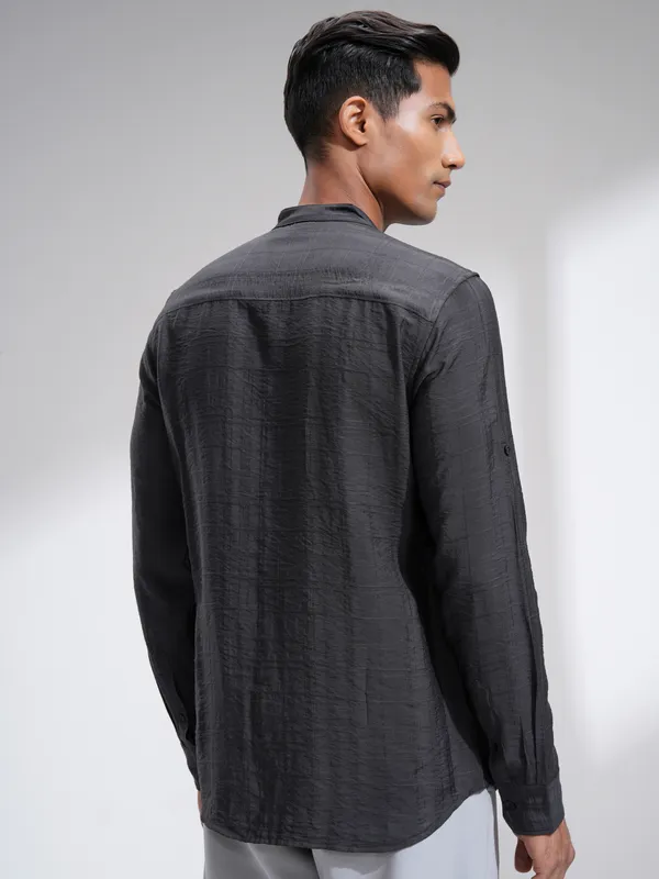 Highlander Men Grey Textured Regular Fit Casual Shirt