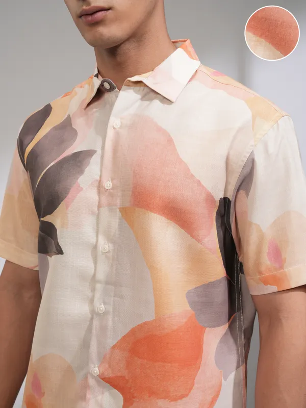 Highlander Men Yellow Printed Relaxed Fit Casual Shirt