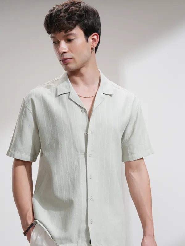 Highlander Men Grey Self Design Relaxed Fit Casual Shirt