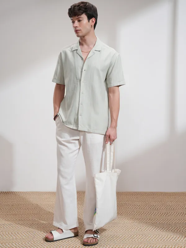 Highlander Men Grey Self Design Relaxed Fit Casual Shirt