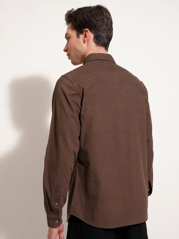 Highlander Men Brown Self Design Regular Fit Casual Shirt