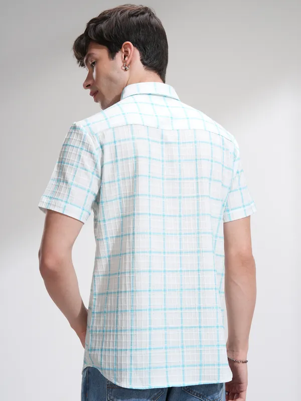 Highlander Men White Checked Regular Fit Casual Shirt