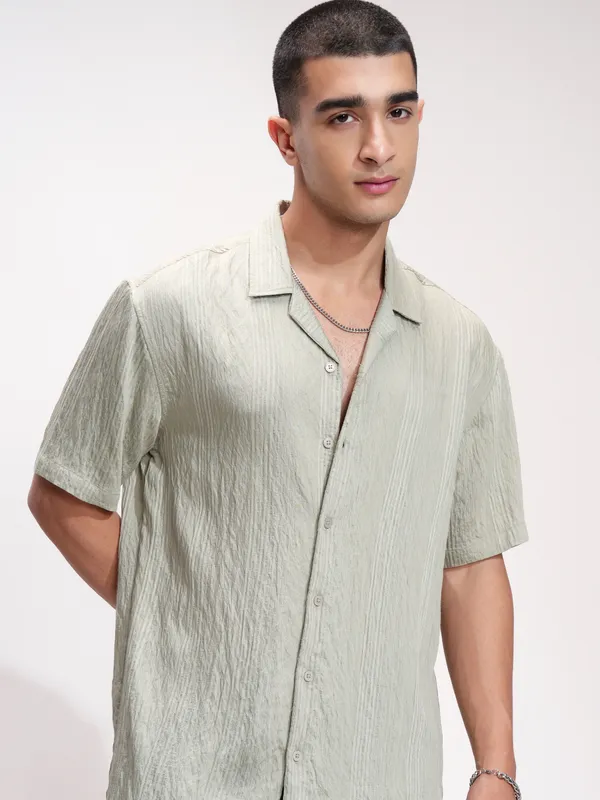 Highlander Men Green Striped Relaxed Fit Casual Shirt