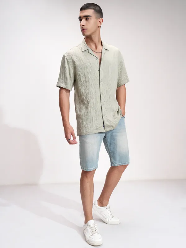 Highlander Men Green Striped Relaxed Fit Casual Shirt