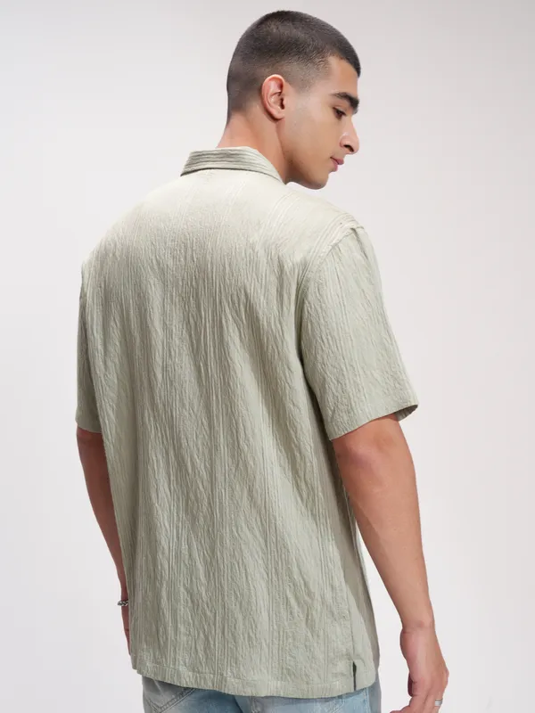 Highlander Men Green Striped Relaxed Fit Casual Shirt