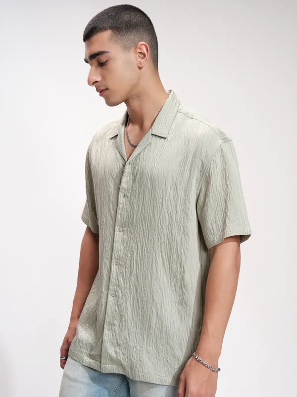 Highlander Men Green Striped Relaxed Fit Casual Shirt