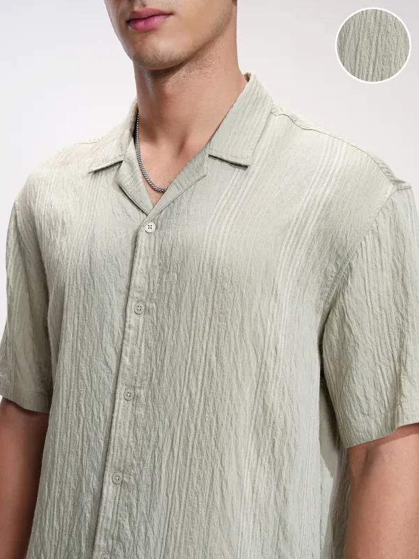 Highlander Men Green Striped Relaxed Fit Casual Shirt