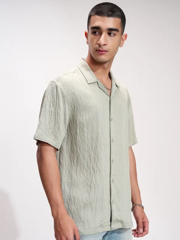 Highlander Men Green Striped Relaxed Fit Casual Shirt