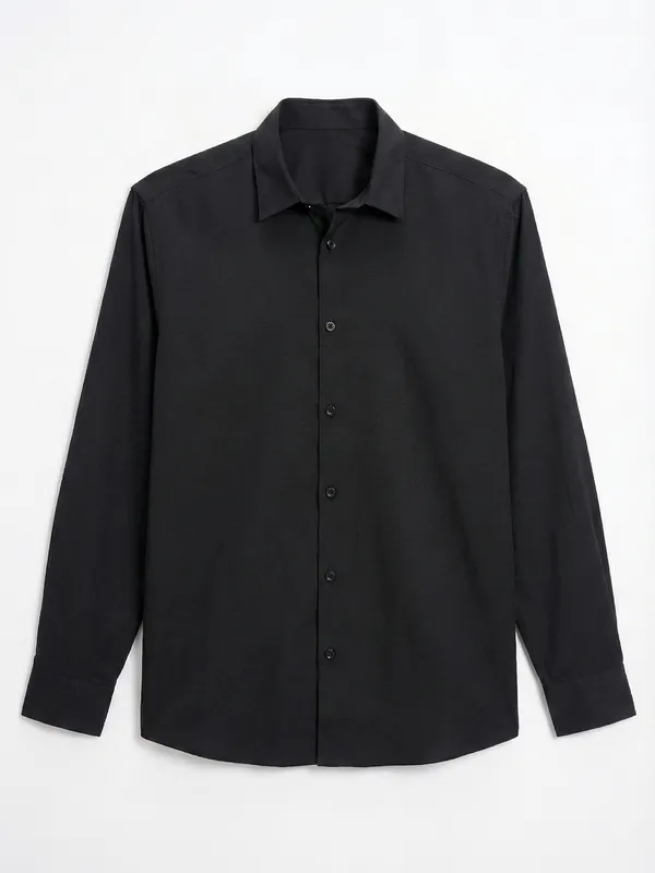 Highlander Men Black Self Design Slim Fit Casual Shirt