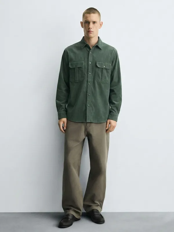 Highlander Men Green Self Design Oversized Fit Casual Shirt