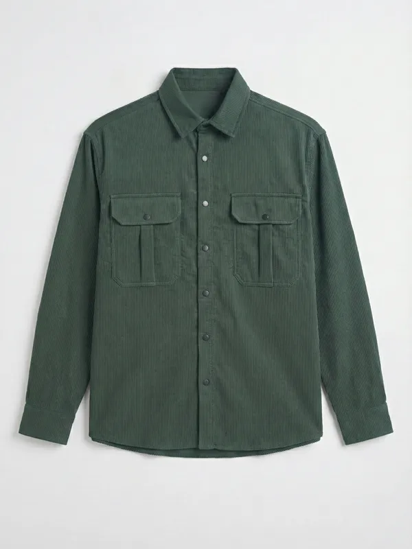 Highlander Men Green Self Design Oversized Fit Casual Shirt