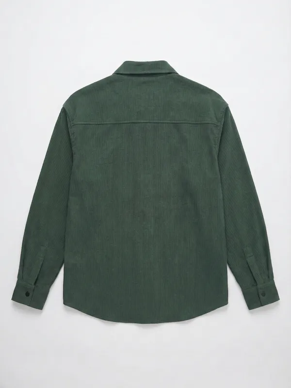 Highlander Men Green Self Design Oversized Fit Casual Shirt