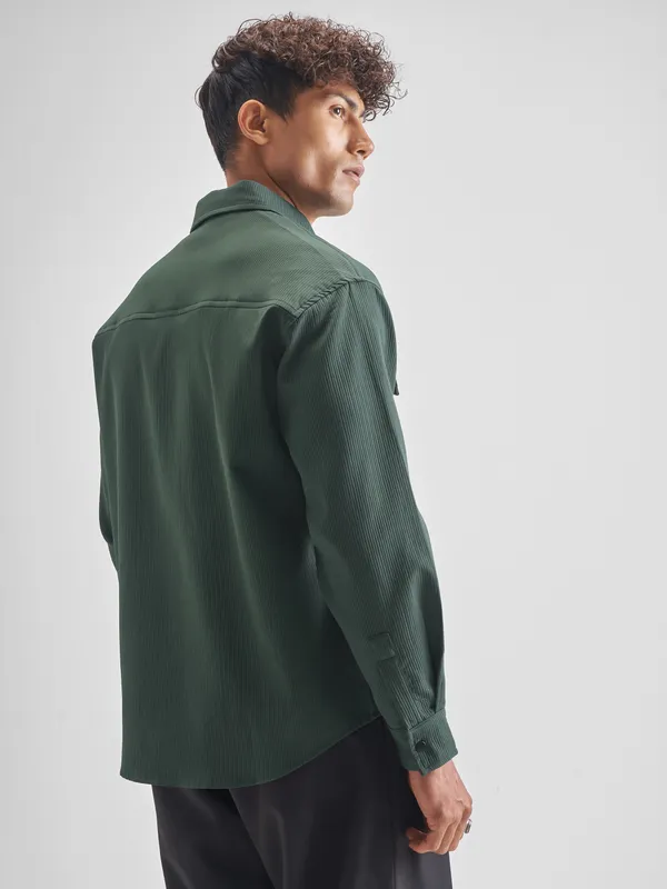 Highlander Men Green Self Design Oversized Fit Casual Shirt