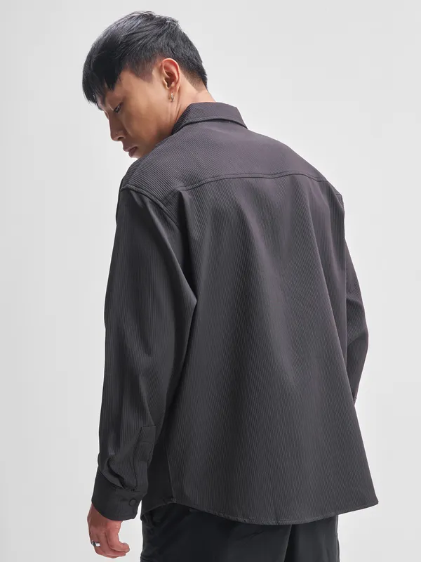 Highlander Men Black Self Design Oversized Fit Casual Shirt