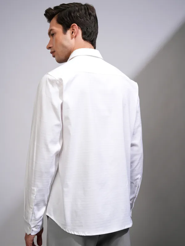 Highlander Men White Striped Slim Fit Casual Shirt