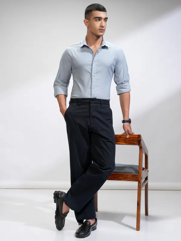 Highlander Men Blue Striped Slim Fit Casual Shirt