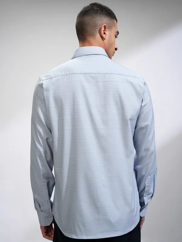 Highlander Men Blue Striped Slim Fit Casual Shirt