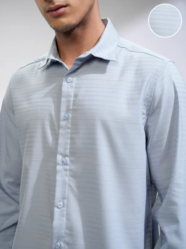 Highlander Men Blue Striped Slim Fit Casual Shirt