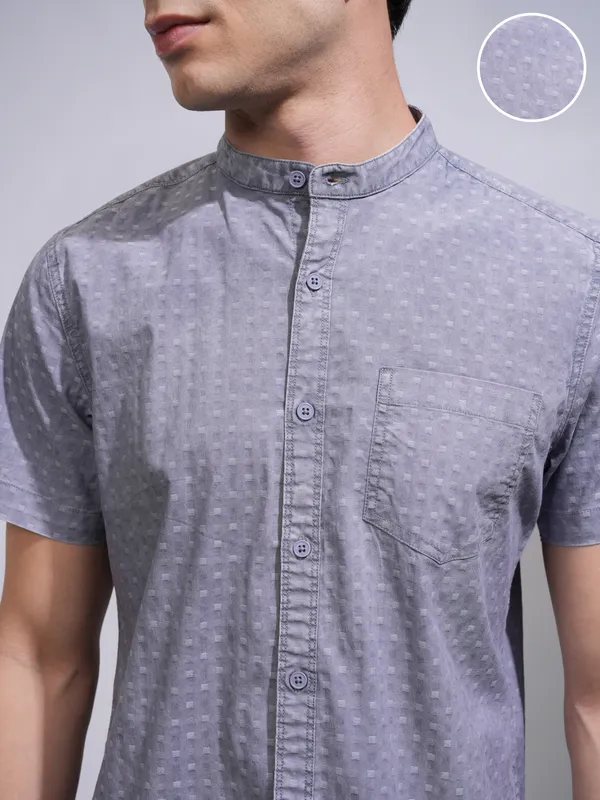 Highlander Men Blue Textured Slim Fit Casual Shirt