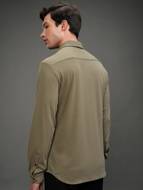 Highlander Men Khaki Self Design Slim Fit Casual Shirt