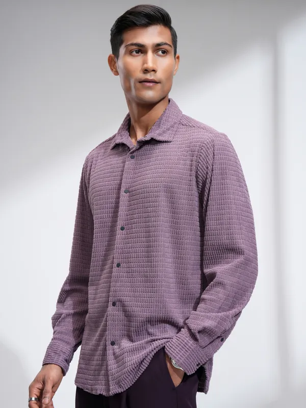 Highlander Men Purple Self Design Slim Fit Casual Shirt