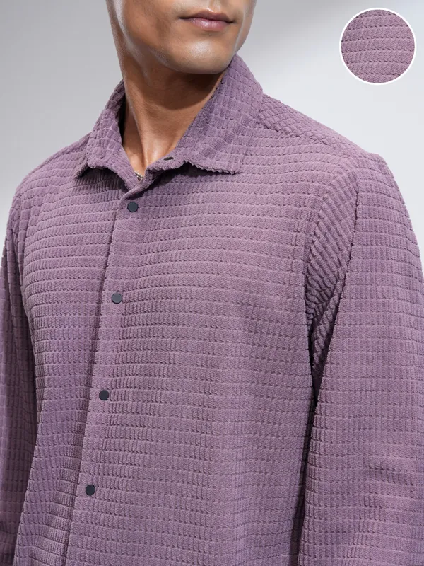 Highlander Men Purple Self Design Slim Fit Casual Shirt
