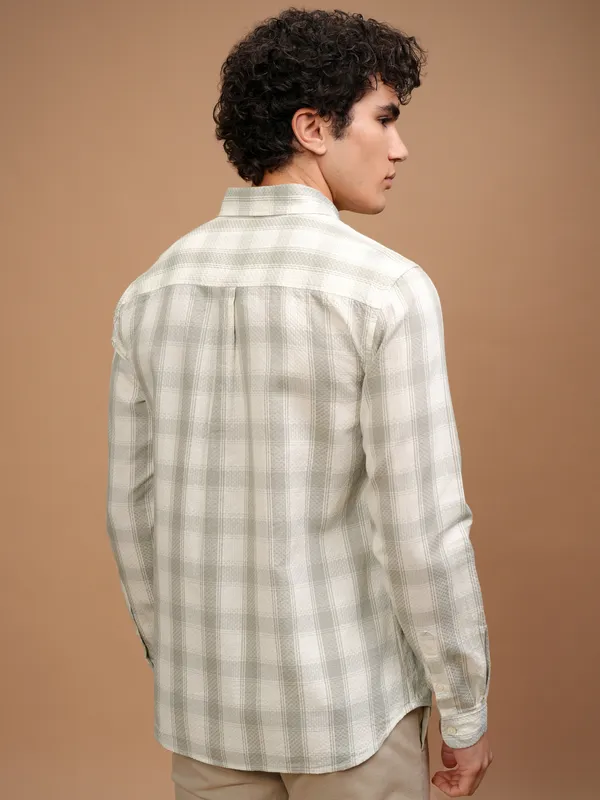 Highlander Men Grey Checked Slim Fit Casual Shirt