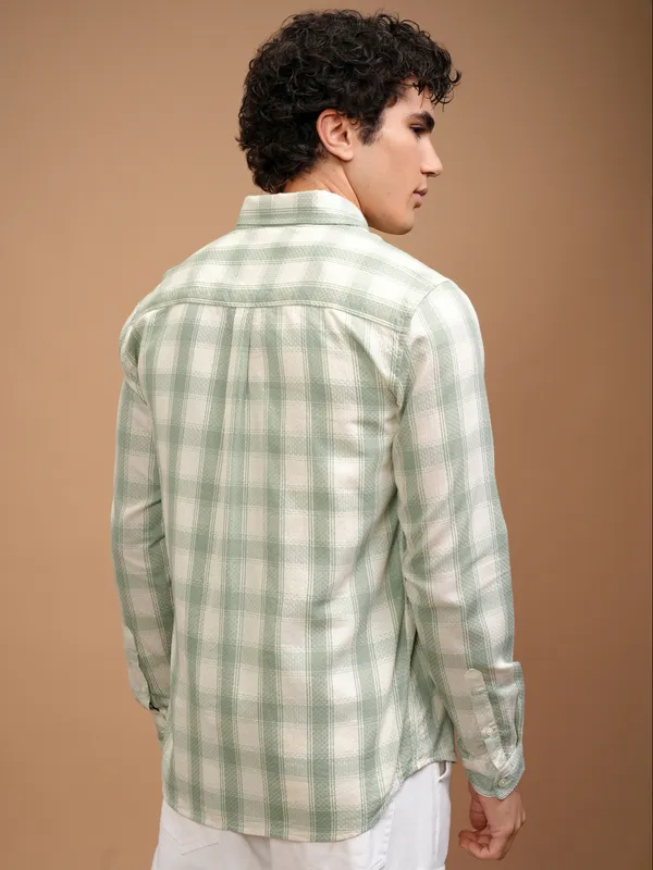 Highlander Men Olive Checked Slim Fit Casual Shirt