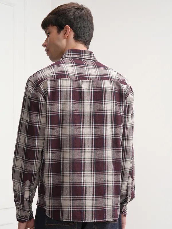 Highlander Men Maroon Checked Relaxed Fit Casual Shirt