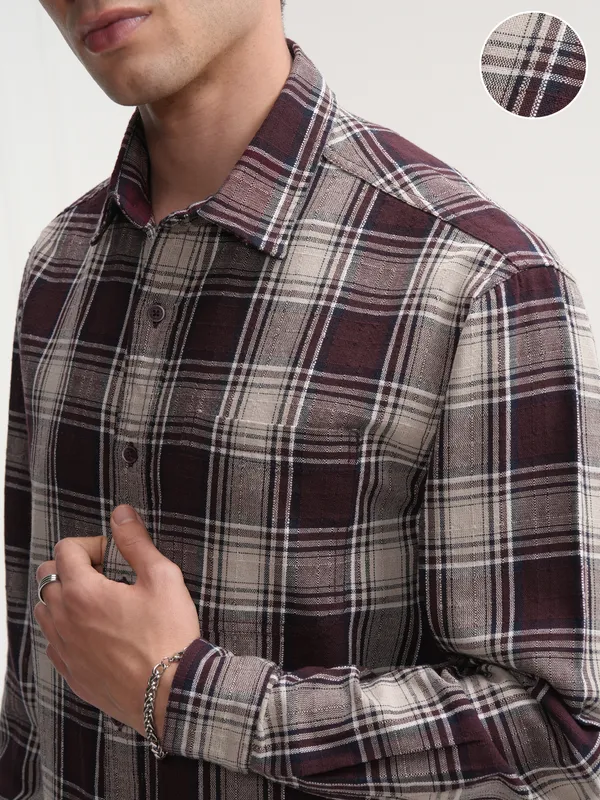 Highlander Men Maroon Checked Relaxed Fit Casual Shirt