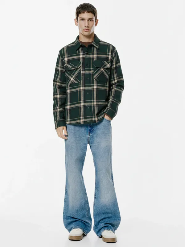 Highlander Men Green Checked Slim Fit Casual Shirt