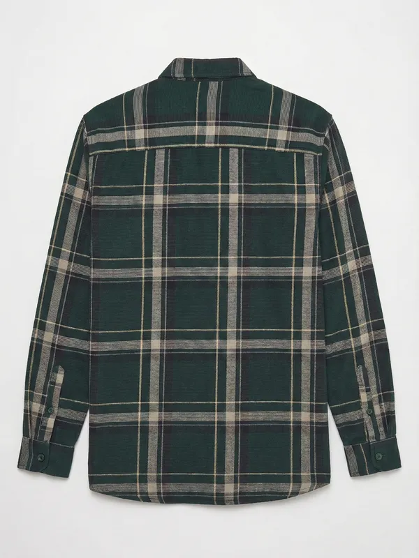 Highlander Men Green Checked Slim Fit Casual Shirt